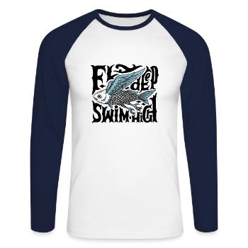 flying fish - fishing - fishing - shirt - Unisex Long Sleeve Baseball T-Shirt - white/navy - Front - Nik (191cm)