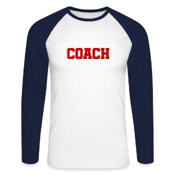 Coach - The best Coach - Le meilleur entraîneur - T-shirt baseball manches longues Homme - blanc/marine - Devant - Nik (191cm)