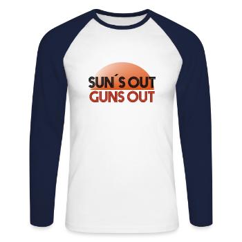 Sun s out Guns out cool summer sun beach Funny - Unisex Long Sleeve Baseball T-Shirt - white/navy - Front - Nik (191cm)