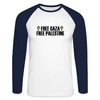 free gaza palestine - Unisex Long Sleeve Baseball T-Shirt - white/navy - Front - Nik (191cm)