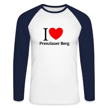 I LOVE PBERG - Unisex Baseballshirt langarm - Weiß/Navy - Vorne - Nik (191cm)