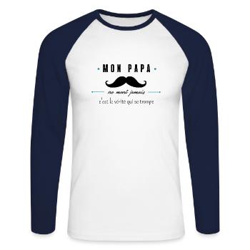 mon papa ne ment jamais - T-shirt baseball manches longues Homme - blanc/marine - Devant - Nik (191cm)