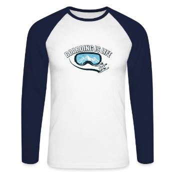 Boarding is Life - Snowboard - Unisex Baseballshirt langarm - Weiß/Navy - Vorne - Nik (191cm)