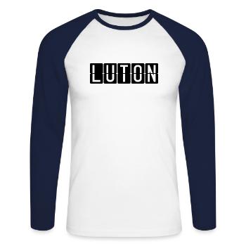Panneau de l’aéroport de Luton - T-shirt baseball manches longues Homme - blanc/marine - Devant - Nik (191cm)