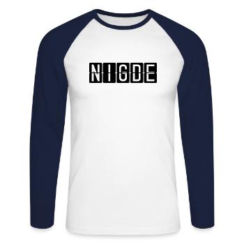 Niğde airport sign - Unisex Long Sleeve Baseball T-Shirt - white/navy - Front - Nik (191cm)