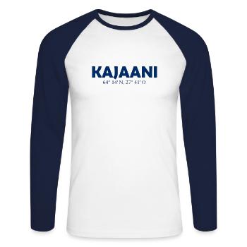 Kajaani - Finlande - Coordonnées Longitude Latitude - T-shirt baseball manches longues Homme - blanc/marine - Devant - Nik (191cm)
