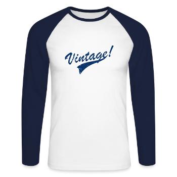 Vintage - Unisex Long Sleeve Baseball T-Shirt - white/navy - Front - Nik (191cm)
