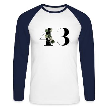 Nummer 43 Blumengrün - 43. Blumengeburtstag - Unisex Baseballshirt langarm - Weiß/Navy - Vorne - Nik (191cm)