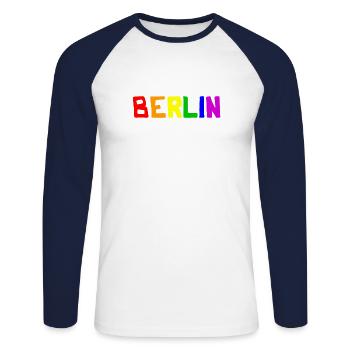 Berlin Rainbow Colors Gay Lesbian Gay LGBT - Unisex Long Sleeve Baseball T-Shirt - white/navy - Front - Nik (191cm)