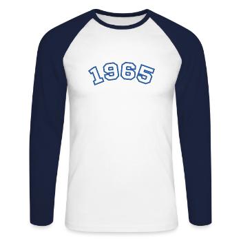 1965 bleu sport - T-shirt baseball manches longues Homme - blanc/marine - Devant - Nik (191cm)