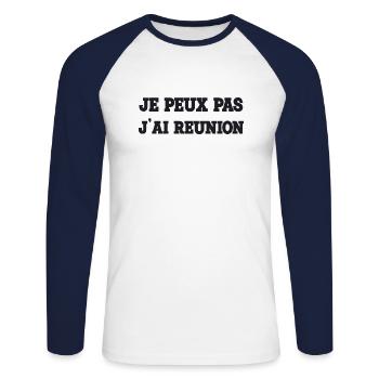 I can't I have a meeting - Unisex Long Sleeve Baseball T-Shirt - white/navy - Front - Nik (191cm)