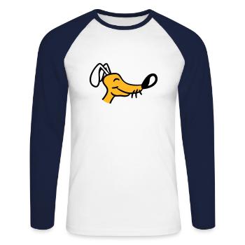 Visage de chien Petit Tête d’animal de compagnie Mignon - T-shirt baseball manches longues Homme - blanc/marine - Devant - Nik (191cm)
