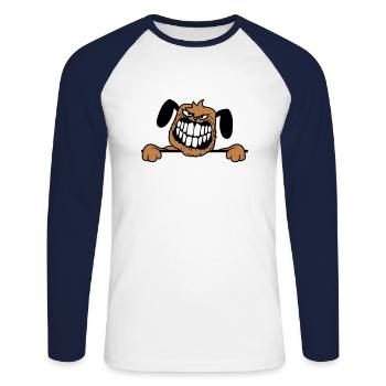 chien monstre méchant dangereux dents sourire sourire - T-shirt baseball manches longues Homme - blanc/marine - Devant - Nik (191cm)
