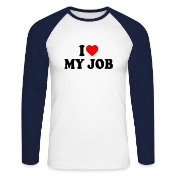 I love my job - T-shirt baseball manches longues Homme - blanc/marine - Devant - Nik (191cm)