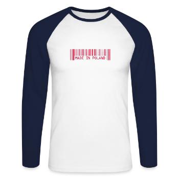 Fabriqué en Pologne - Pologne - Pologne - Code-barres - Dash - T-shirt baseball manches longues Homme - blanc/marine - Devant - Nik (191cm)