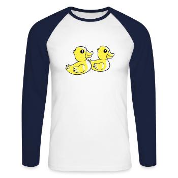 2 canards natation eau couple deux amis équipe - T-shirt baseball manches longues Homme - blanc/marine - Devant - Nik (191cm)