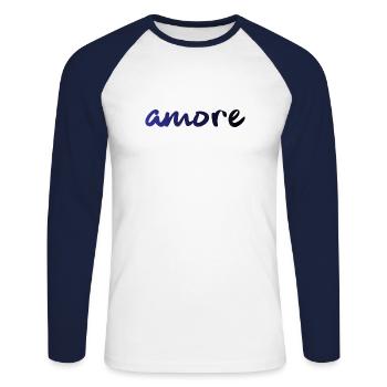 amore - Italie - Italie - Amour - Liebe - T-shirt baseball manches longues Homme - blanc/marine - Devant - Nik (191cm)
