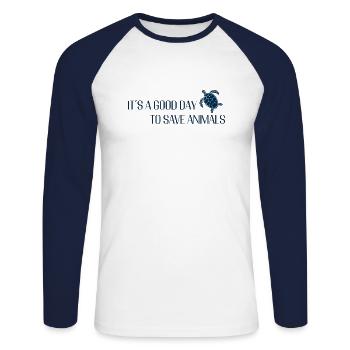 Save Animals – Turtle for Marine Conservation - Unisex Long Sleeve Baseball T-Shirt - white/navy - Front - Nik (191cm)