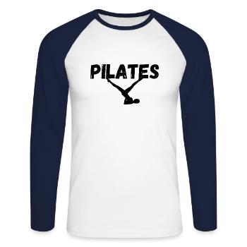 Pilates Woman - Unisex Long Sleeve Baseball T-Shirt - white/navy - Front - Nik (191cm)