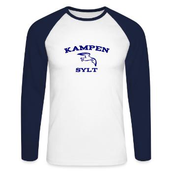 Sylt - Nordsee - Deutschland - Kampen - Insel - Unisex Baseballshirt langarm - Weiß/Navy - Vorne - Nik (191cm)
