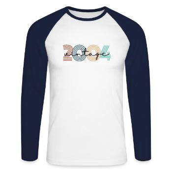 2004 vintage rétro - T-shirt baseball manches longues Homme - blanc/marine - Devant - Nik (191cm)