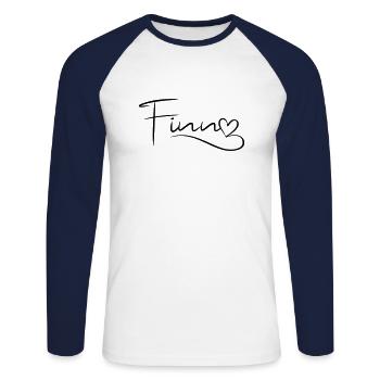 Finn Name First Name Heart Decor - Unisex Long Sleeve Baseball T-Shirt - white/navy - Front - Nik (191cm)