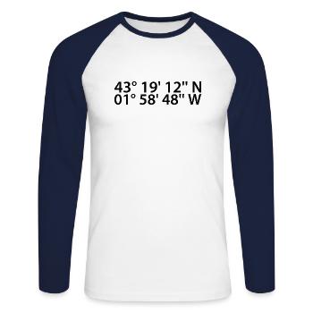 Coordonnées Donostia-San Sebastián - T-shirt baseball manches longues Homme - blanc/marine - Devant - Nik (191cm)