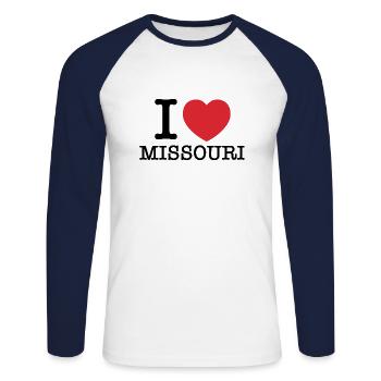 Ich liebe Missouri | Missouri | I Herz Missouri - Unisex Baseballshirt langarm - Weiß/Navy - Vorne - Nik (191cm)