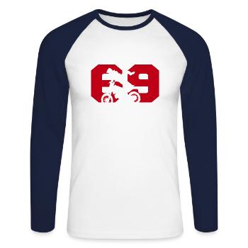 Moto 69 motard - T-shirt baseball manches longues Homme - blanc/marine - Devant - Nik (191cm)