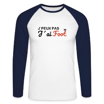 je peux pas j, ai foot cadeau humour france euro - T-shirt baseball manches longues Homme - blanc/marine - Devant - Nik (191cm)