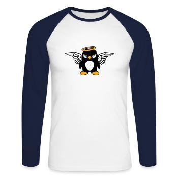 Pinguin Engel Flügel Heiligenschein Heilig fliegt - Unisex Baseballshirt langarm - Weiß/Navy - Vorne - Nik (191cm)