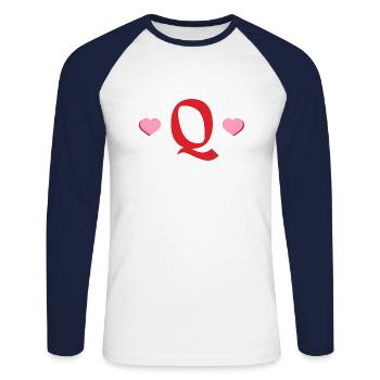 Lettre q cœurs rouges - T-shirt baseball manches longues Homme - blanc/marine - Devant - Nik (191cm)