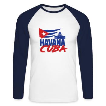 Havana Cuba Holiday Shirt - Unisex Baseballshirt langarm - Weiß/Navy - Vorne - Nik (191cm)