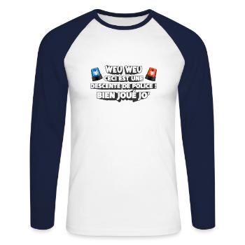 Weu weu ceci est une descente de police - T-shirt baseball manches longues Homme - blanc/marine - Devant - Nik (191cm)
