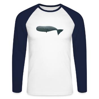 Le drôle de cachalot - T-shirt baseball manches longues Homme - blanc/marine - Devant - Nik (191cm)