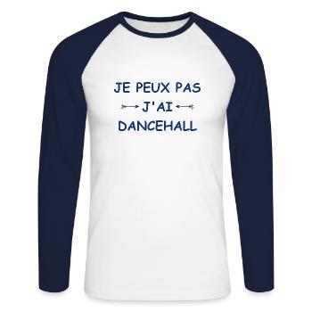 Je peux pas j'ai Dancehall - T-shirt baseball manches longues Homme - blanc/marine - Devant - Nik (191cm)