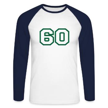 Numéro 60 sport vert - T-shirt baseball manches longues Homme - blanc/marine - Devant - Nik (191cm)
