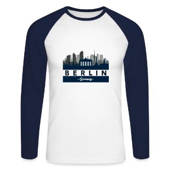 Berlin - Unisex Long Sleeve Baseball T-Shirt - white/navy - Front - Nik (191cm)