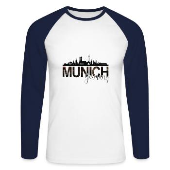 Munich - T-shirt baseball manches longues Homme - blanc/marine - Devant - Nik (191cm)