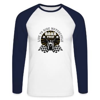 Motorcycle Road Trip - Unisex Long Sleeve Baseball T-Shirt - white/navy - Front - Nik (191cm)