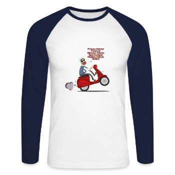 Scooter riding - Unisex Long Sleeve Baseball T-Shirt - white/navy - Front - Nik (191cm)
