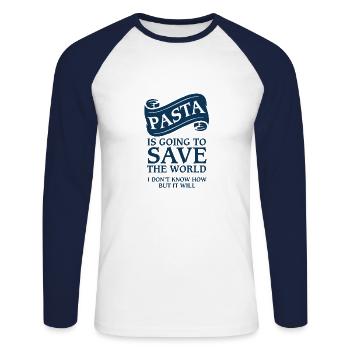 Nouilles de pâtes - T-shirt baseball manches longues Homme - blanc/marine - Devant - Nik (191cm)