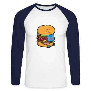 Burger bébé - T-shirt baseball manches longues Homme - blanc/marine - Devant - Nik (191cm)