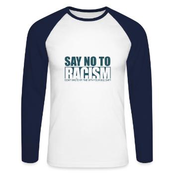 Gegen Rassismus - Unisex Baseballshirt langarm - Weiß/Navy - Vorne - Nik (191cm)