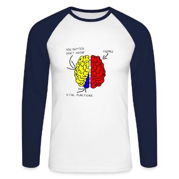Brain - Brain - Memes - Unisex Long Sleeve Baseball T-Shirt - white/navy - Front - Nik (191cm)