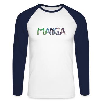 MANGA - Unisex Long Sleeve Baseball T-Shirt - white/navy - Front - Nik (191cm)
