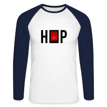 on off switch, hip hop, an aus schalter, rap - Unisex Baseballshirt langarm - Weiß/Navy - Vorne - Nik (191cm)