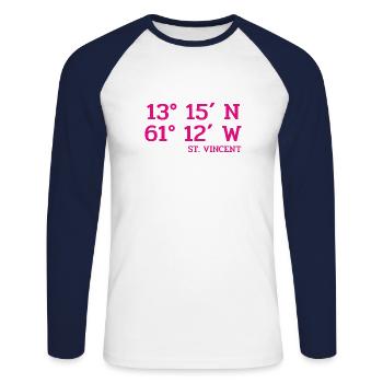 Coordonnées Saint-Vincent - Koordinaten West Indies - T-shirt baseball manches longues Homme - blanc/marine - Devant - Nik (191cm)