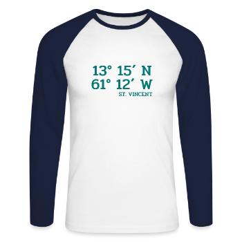 St. Vincent Coordinates - Koordinaten West Indies - Unisex Baseballshirt langarm - Weiß/Navy - Vorne - Nik (191cm)