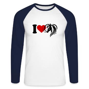 J’adore les chevaux - T-shirt baseball manches longues Homme - blanc/marine - Devant - Nik (191cm)